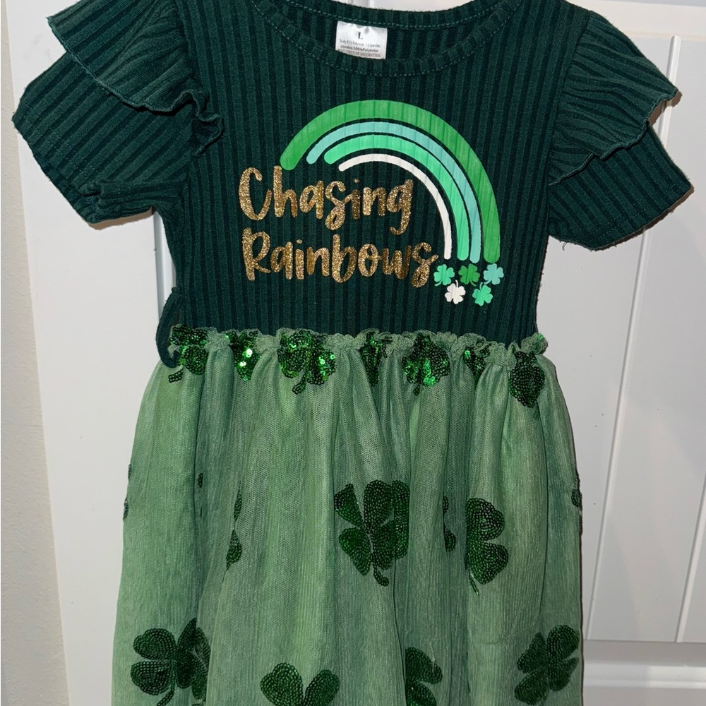 St. Patrick’s Day Flutter Sleeve Sundress with Crew Neck